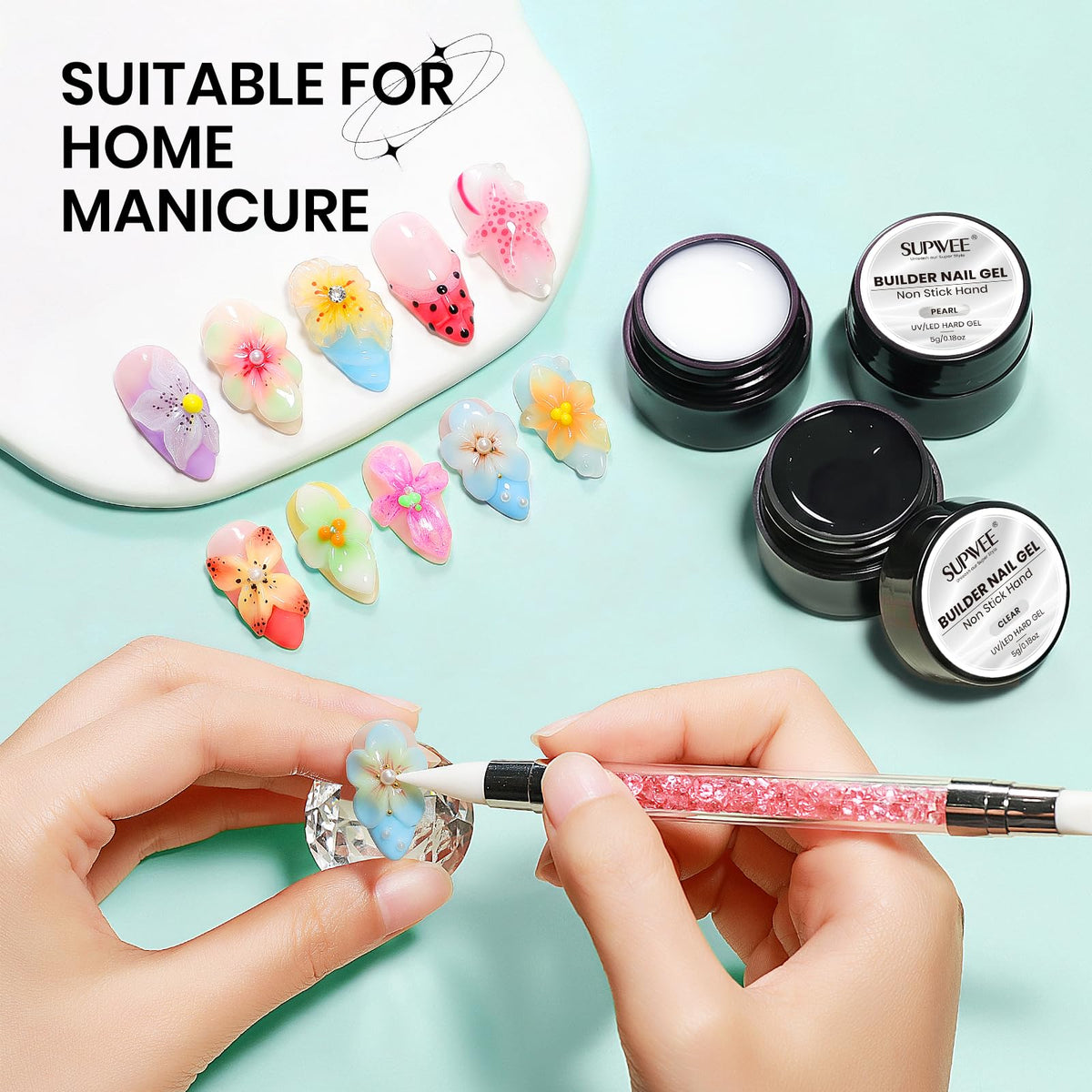 User applying SUPWEE Builder Gel for nail extension