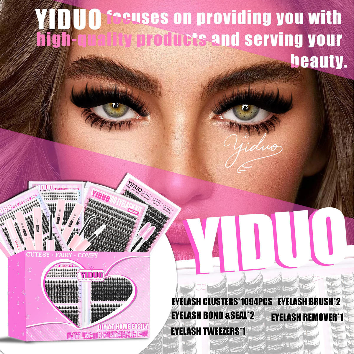 User applying YIDUO lash clusters at home