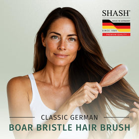 User brushing hair with SHASH Boar Bristle Brush