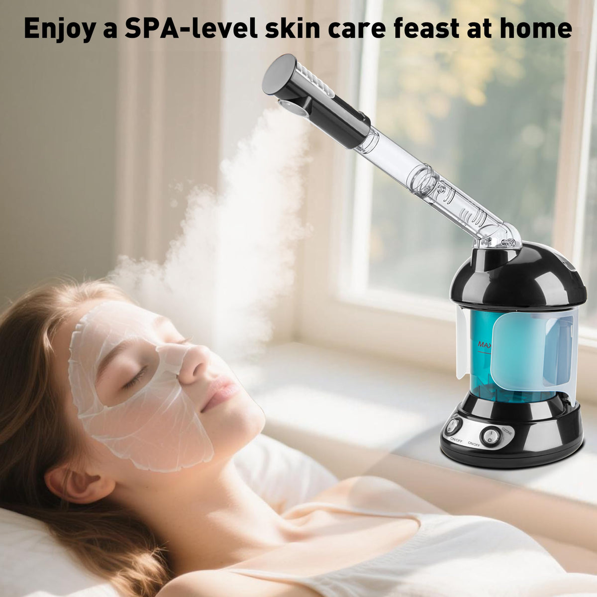 User enjoying facial steam with KINLITO