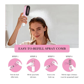 User holding FlyLanyards Misting Detangling Hair Brush in use