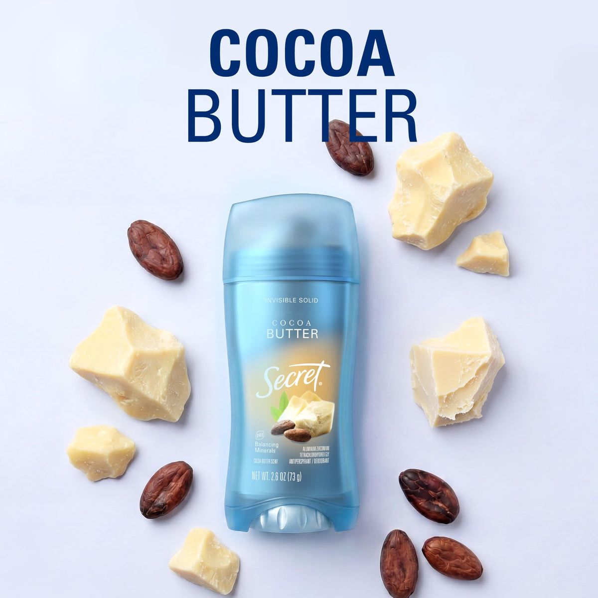 User holding Secret Antiperspirant Deodorant Cocoa Butter Scent