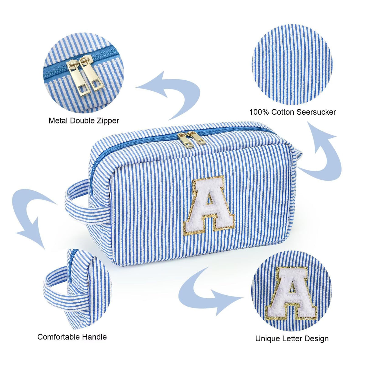 User holding YOOLIFE Initial Makeup Bag showing portability