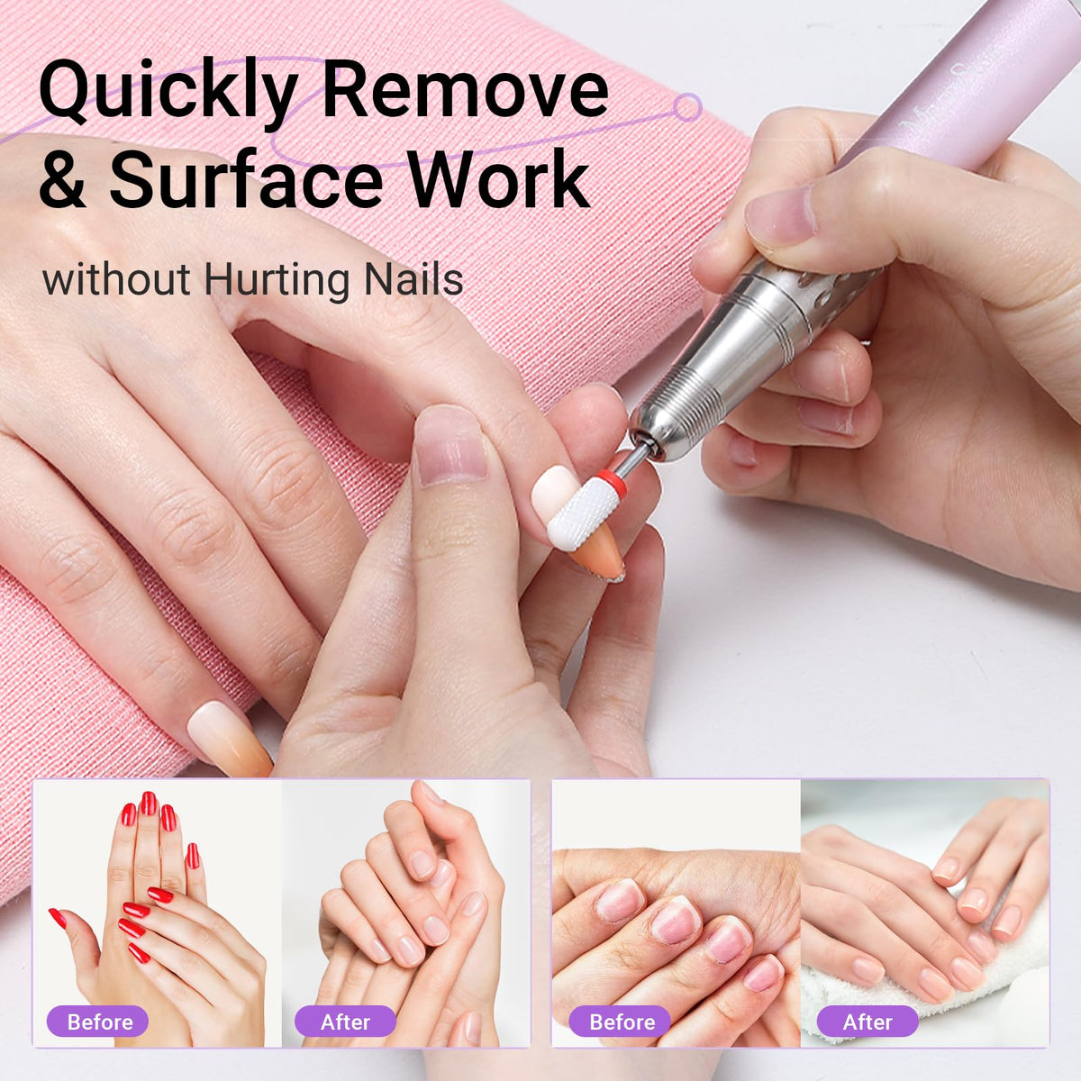 User using MelodySusie nail drill bits for manicure