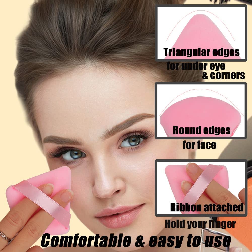 Using Ocim triangle powder puff for makeup application