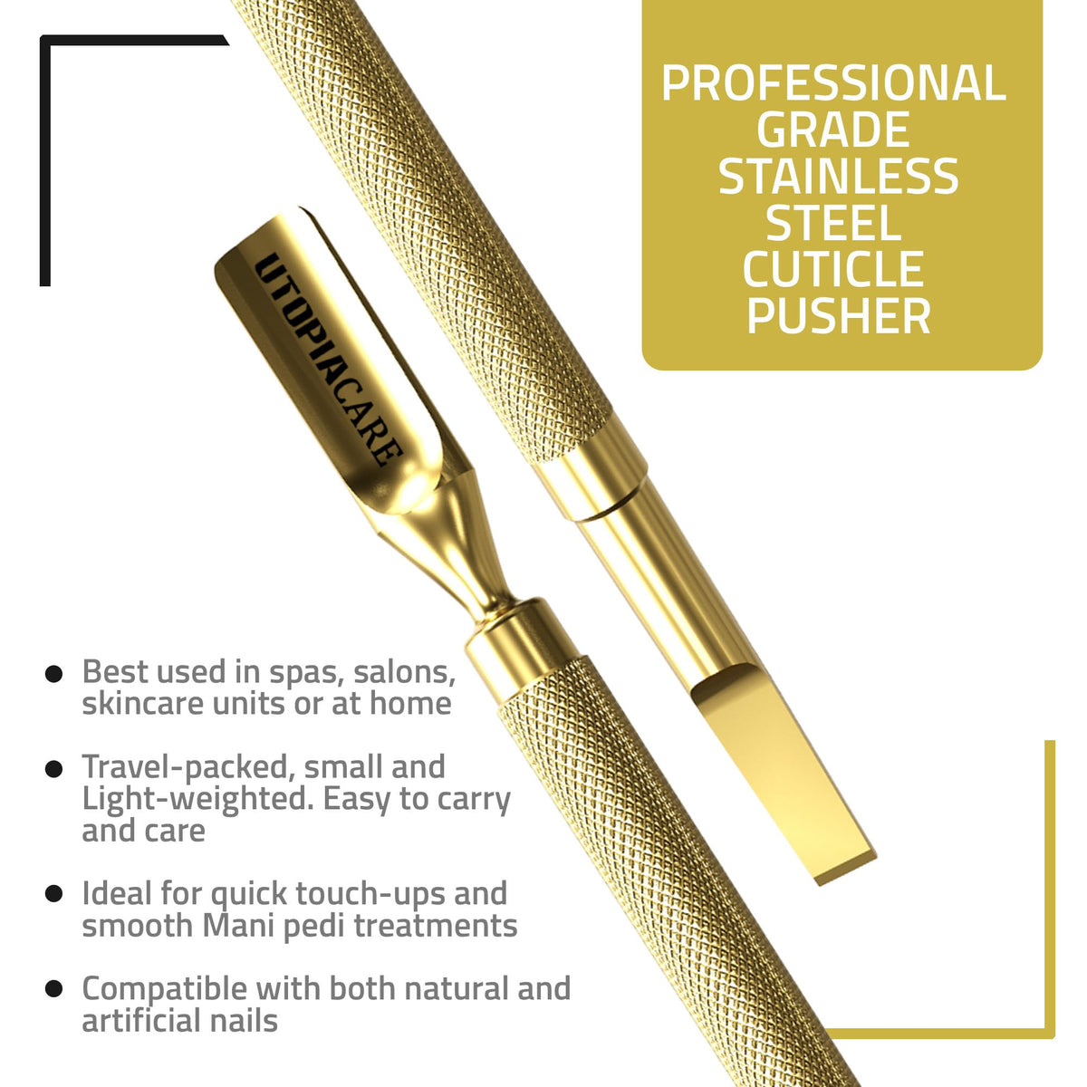 Utopia Care Cuticle Pusher Tool in a bathroom setting