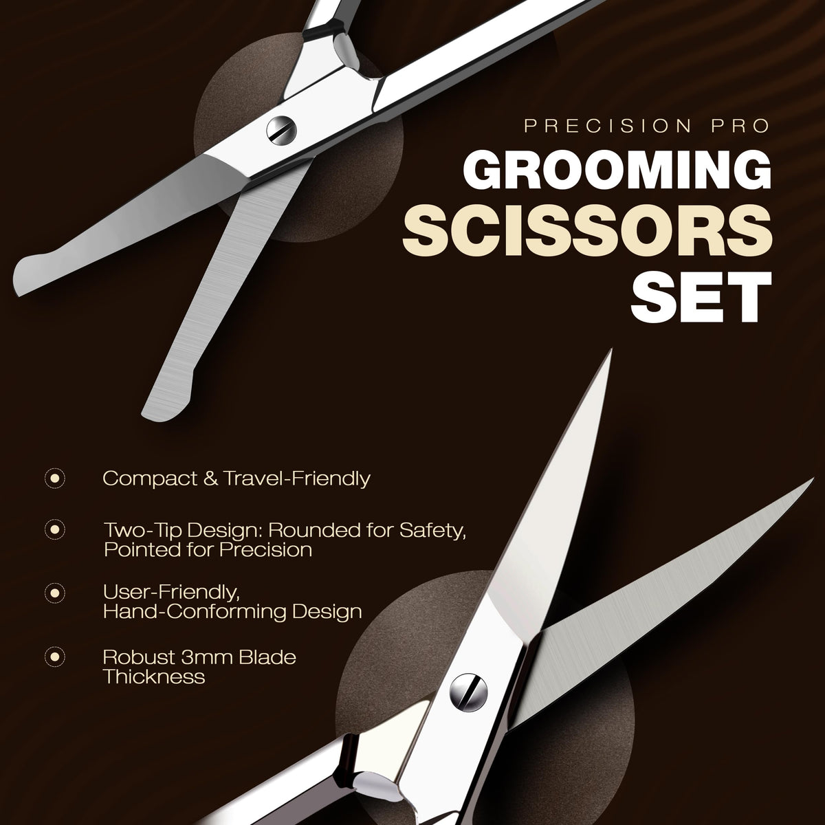 Utopia Care eyebrow scissors displayed on a flat surface
