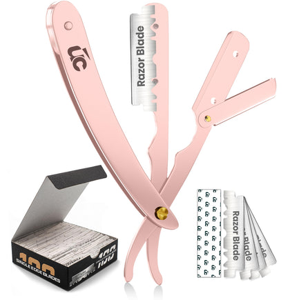 Utopia Care Professional Straight Razor in Rose Gold front view