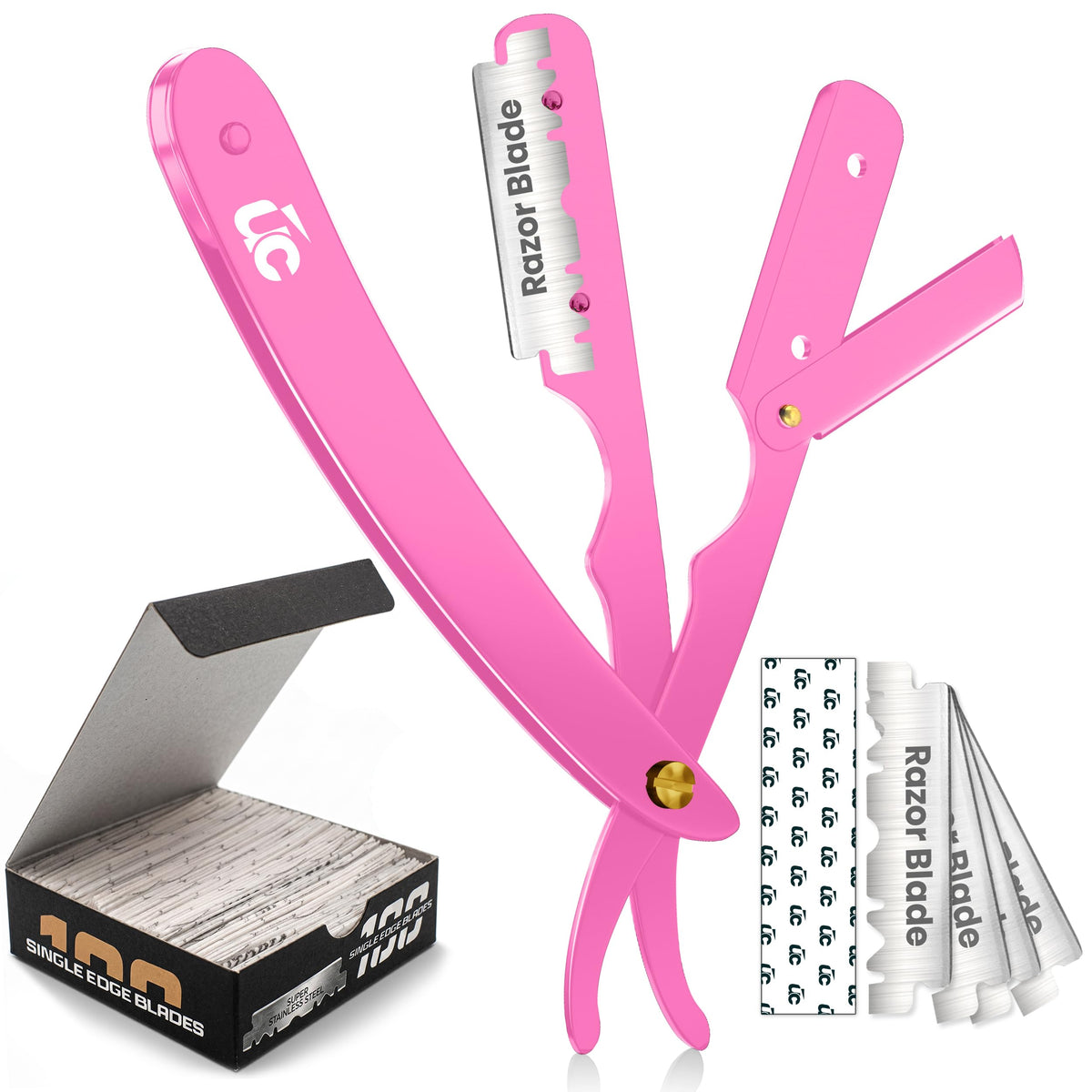 Utopia Care Professional Straight Razor pink model front view