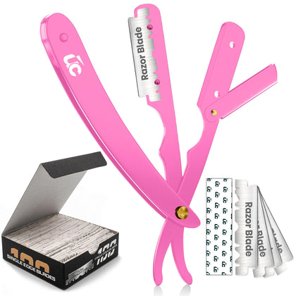 Utopia Care Professional Straight Razor pink model front view