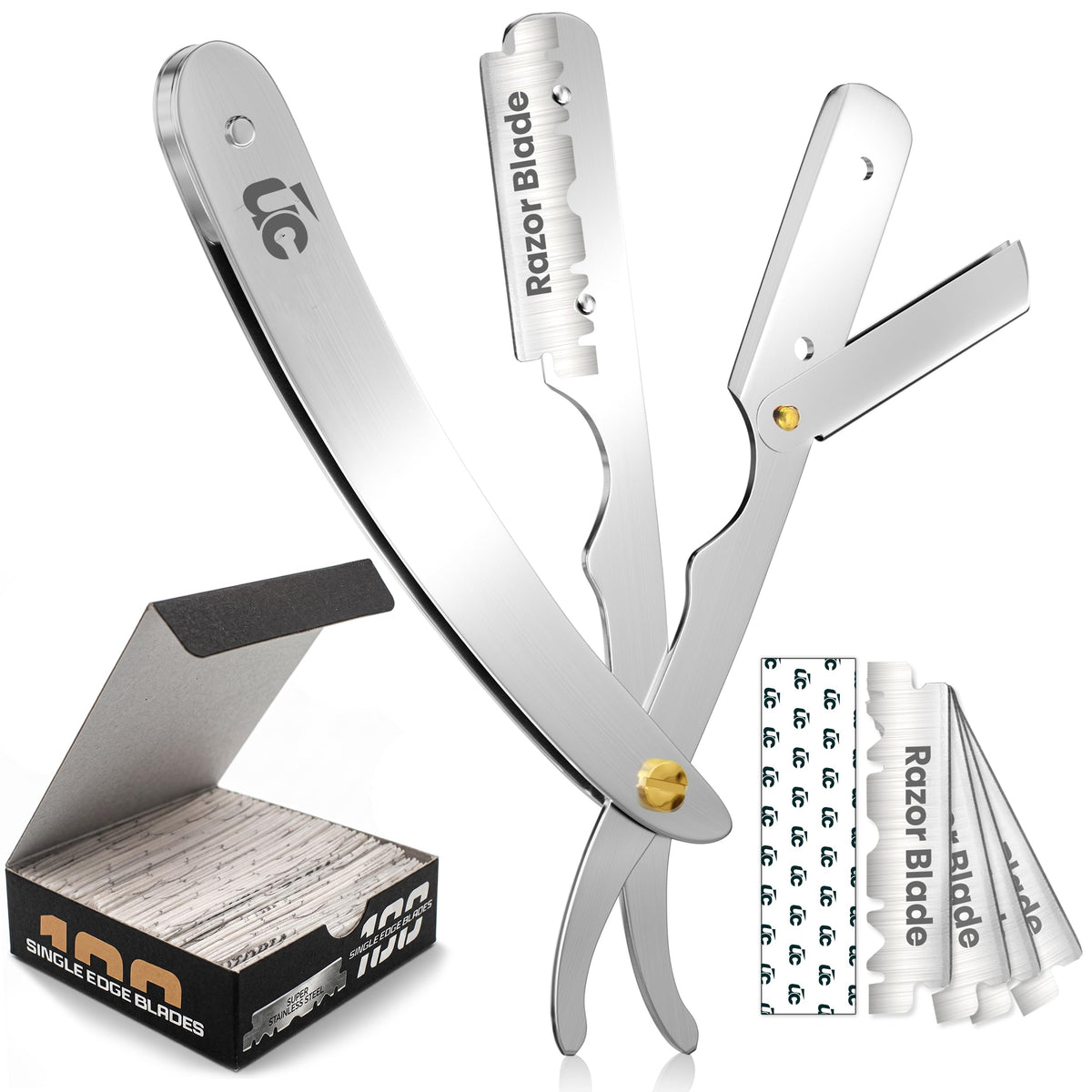 Utopia Care Professional Straight Razor with 100 blades, silver