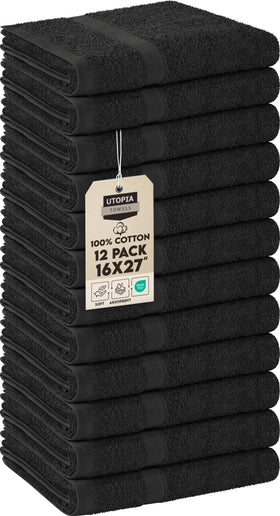 Utopia Towels Salon Towels pack of 12 black towels front view