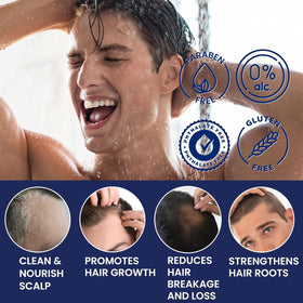 Uttse Biotin Hair Growth Shampoo for Men 10.1 fl. oz dark blue bottle back view