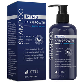 Uttse Biotin Hair Growth Shampoo for Men 10.1 fl. oz dark blue bottle front view