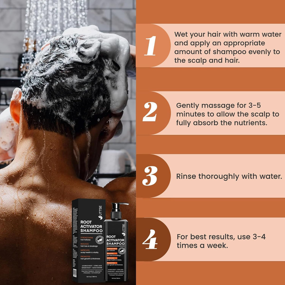 Uttse Root Activator Shampoo 408g with natural ingredients