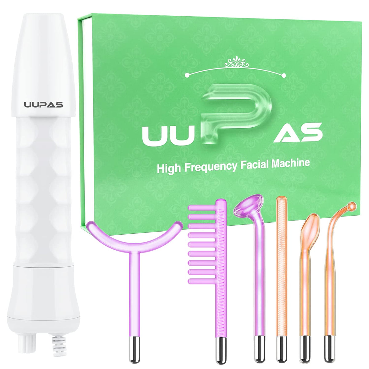 UUPAS High Frequency Facial Wand front view with glass tubes