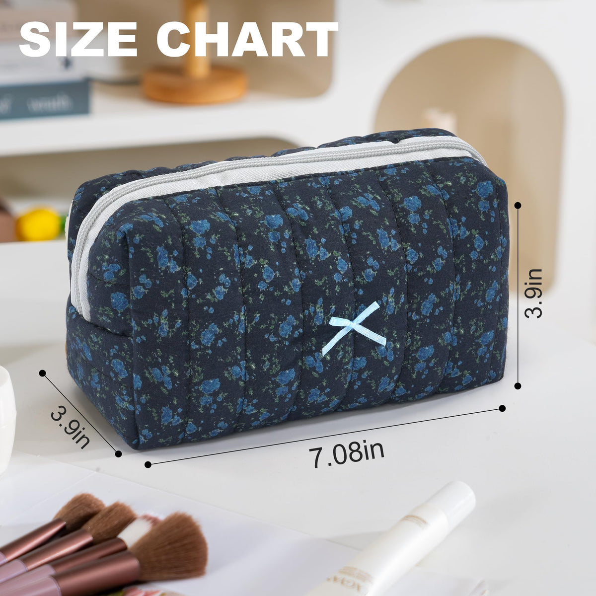 UUYUUY Makeup Bag showing floral design and zipper