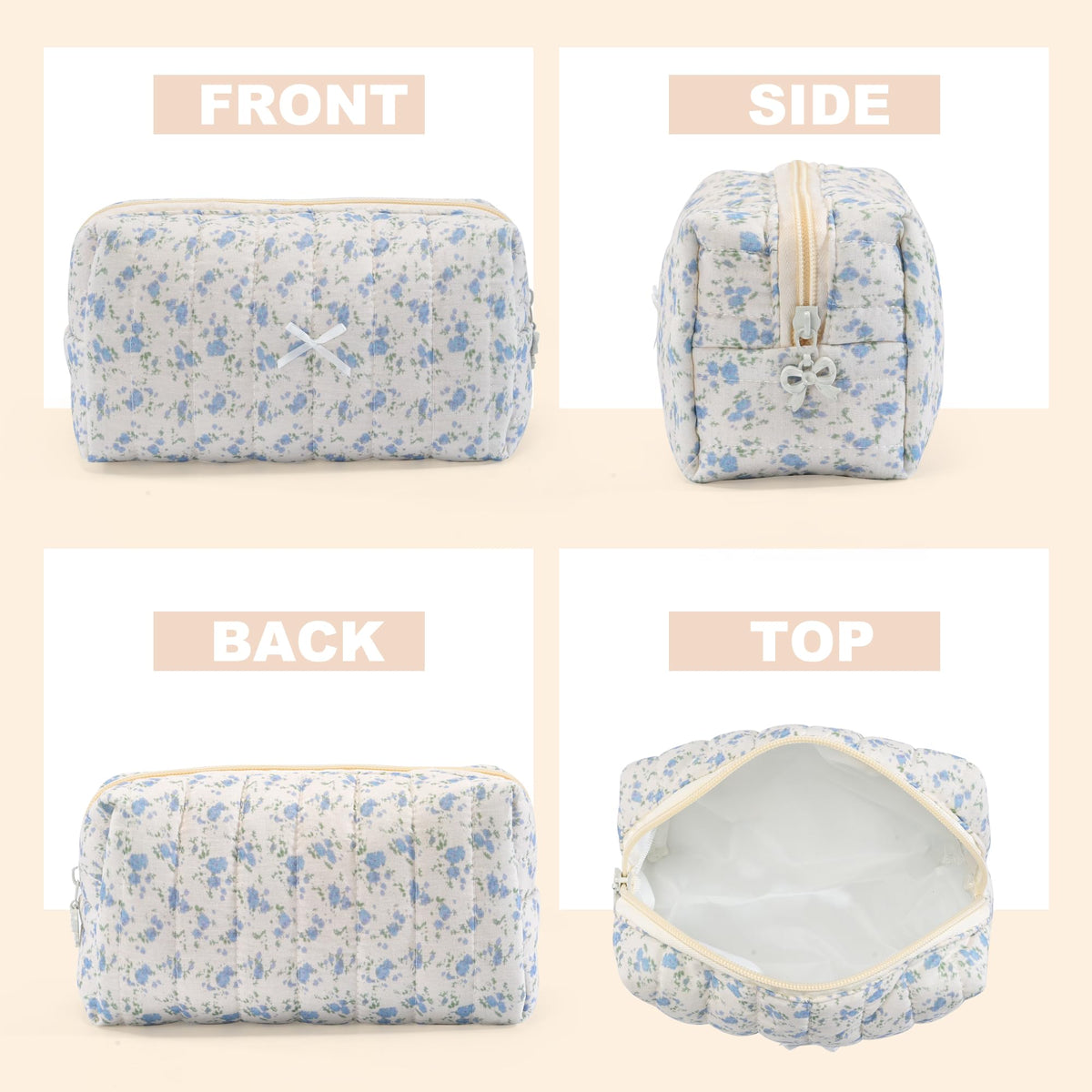 UUYUUY small makeup pouch with floral pattern and toiletries inside