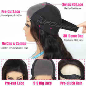 Uveous 20 Inch Glueless Wig back view with adjustable band
