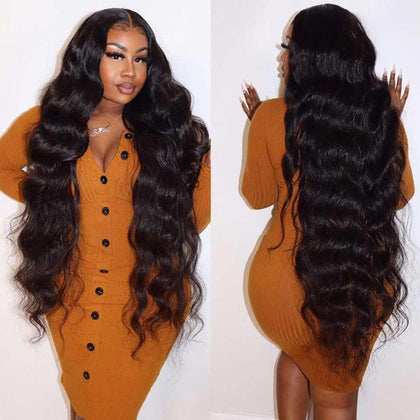 Uveous 28 Inch Glueless Human Hair Wig front view with body wave texture
