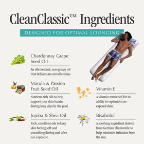 VACATION Chardonnay Oil SPF 30 Sunscreen Oil with tropical background