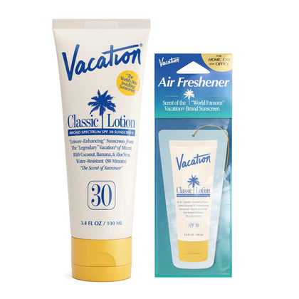 VACATION Classic SPF 30 Sunscreen Lotion front view with packaging