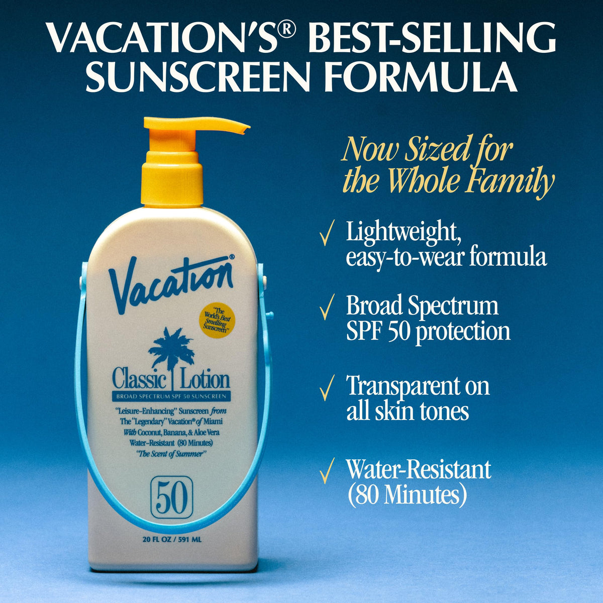 VACATION Classic SPF 50 Sunscreen Lotion 20 fl. oz. top view