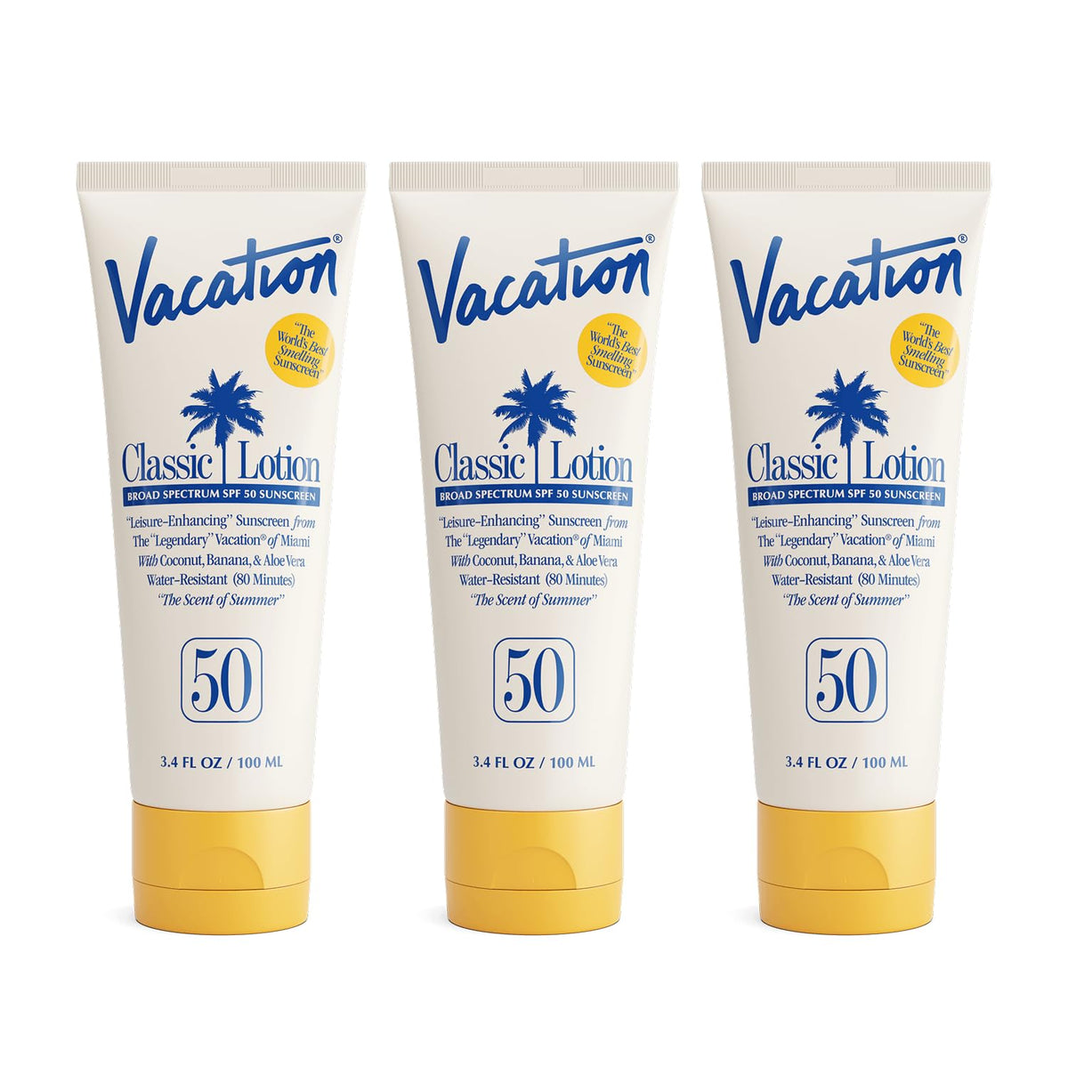 VACATION Classic SPF 50 Sunscreen Lotion front view, 3.4oz