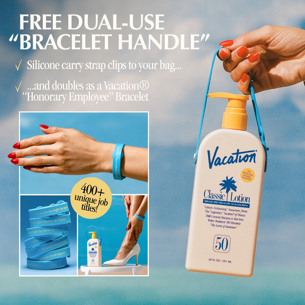VACATION Classic SPF 50 Sunscreen Lotion lifestyle scene at the beach