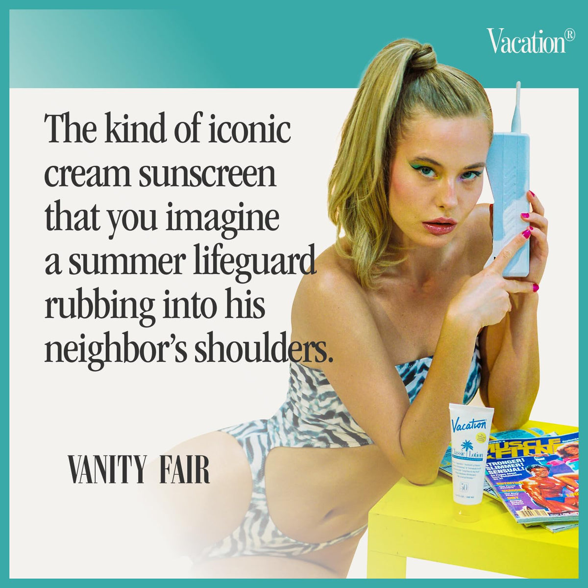 VACATION Classic SPF 50 Sunscreen Lotion opened showing texture