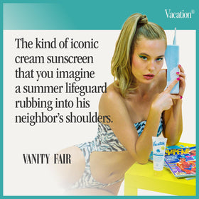 VACATION Classic SPF 50 Sunscreen Lotion opened showing texture