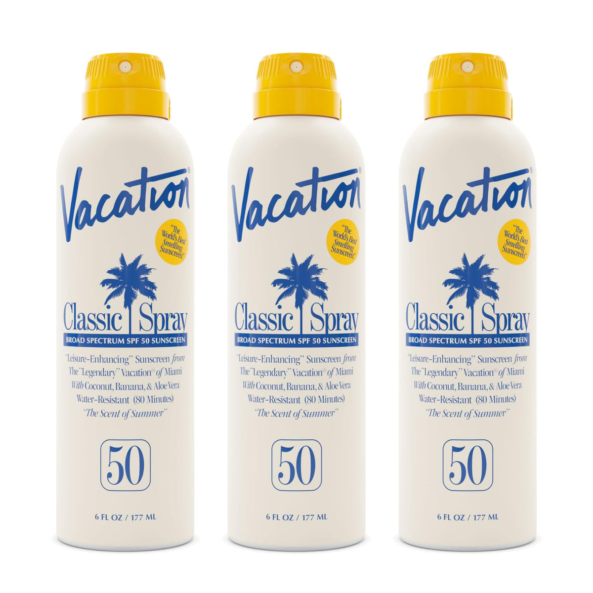 VACATION Classic SPF 50 Sunscreen Spray Pack of 3 front view