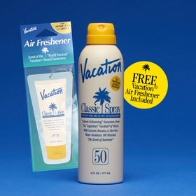 VACATION Classic SPF 50 Sunscreen Spray with air freshener bundle