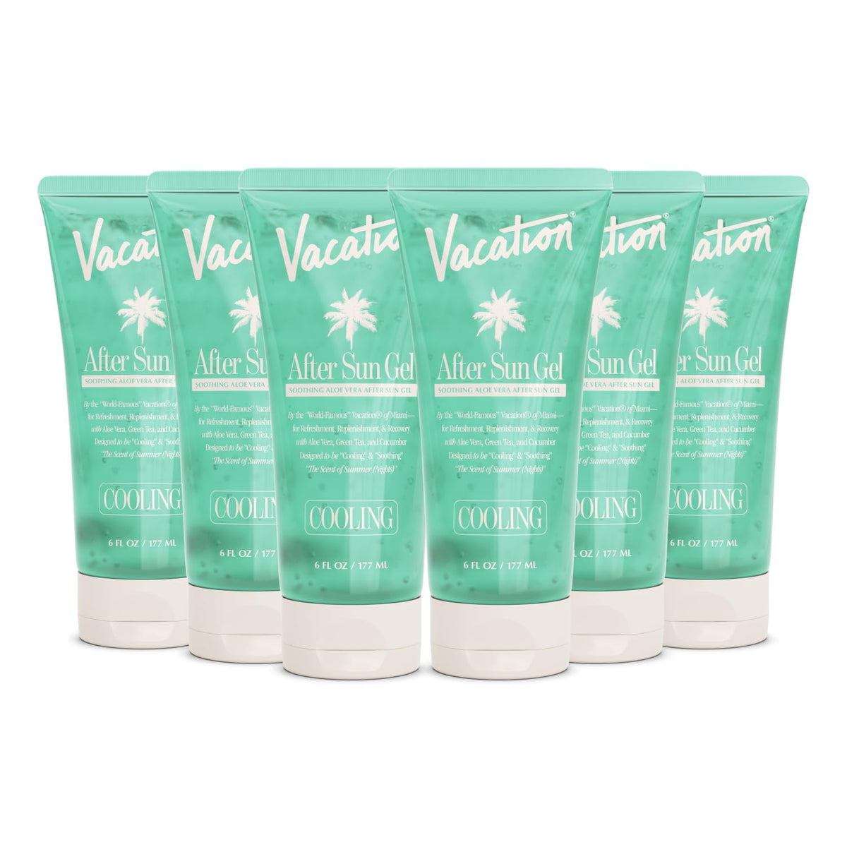 VACATION Mini After Sun Aloe Vera Gel front view, pack of 6