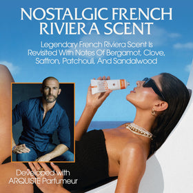 VACATION Orange Gelée SPF 30 Sunscreen Gel with tropical background