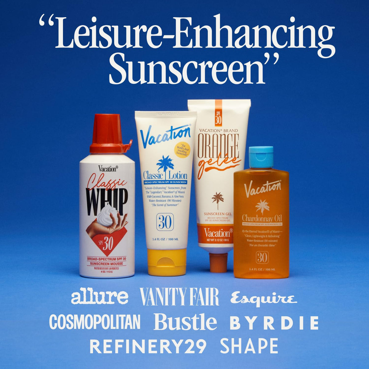 VACATION Orange Gelée SPF 30 sunscreen with ingredients display