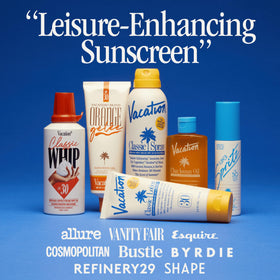 VACATION SPF 30 Sunscreen Spray with tropical background