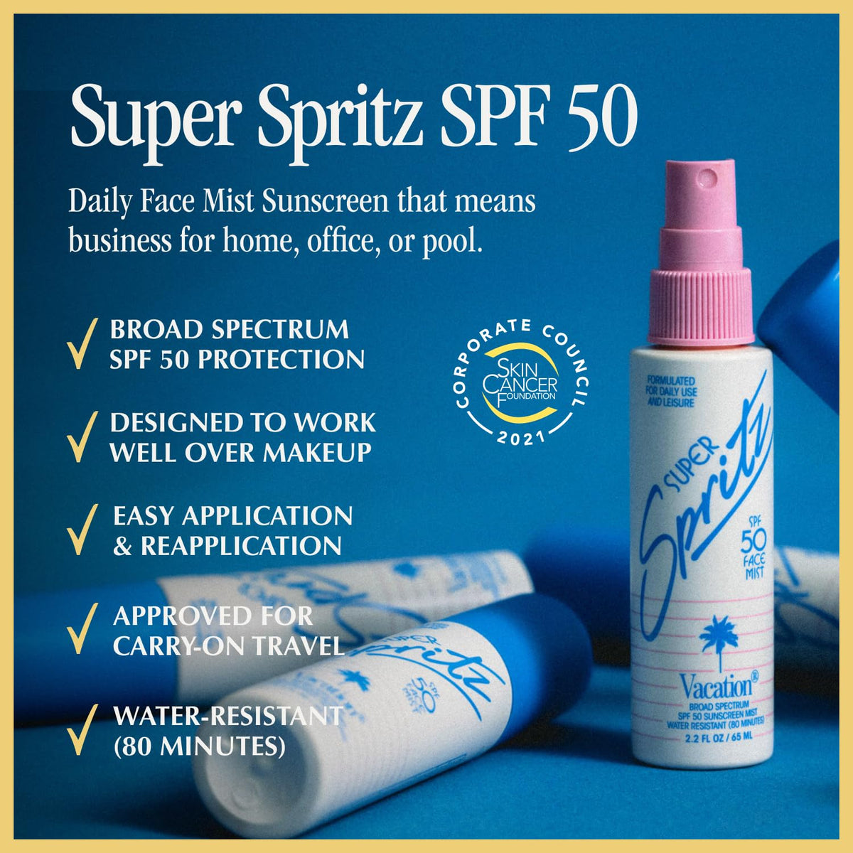 VACATION Super Spritz SPF 50 Face Sunscreen Spray back view