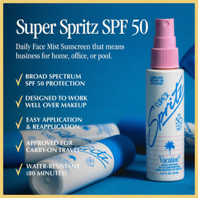 VACATION Super Spritz SPF 50 Face Sunscreen Spray packaging
