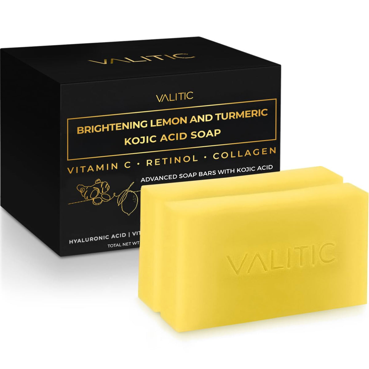 VALITIC Brightening Lemon and Turmeric Kojic Acid Soap front view