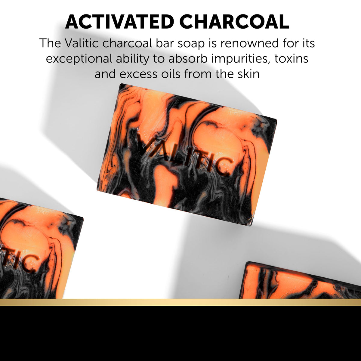 VALITIC Charcoal Kojic Acid Turmeric Black Soap Bar back view