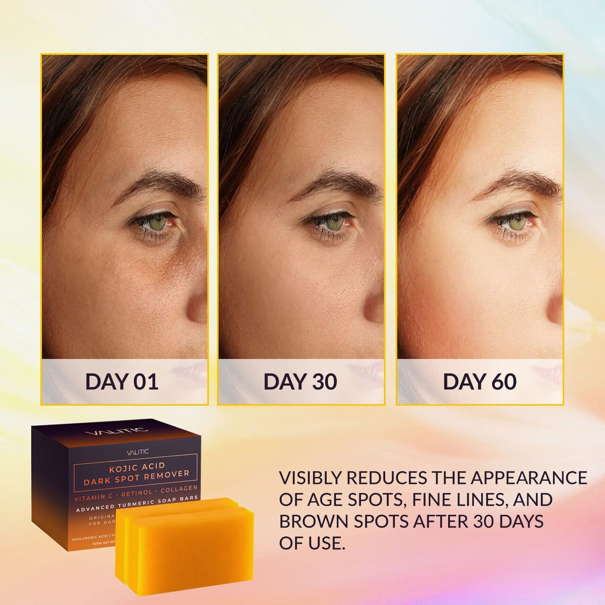 VALITIC Kojic Acid Soap Bars packaging with bag
