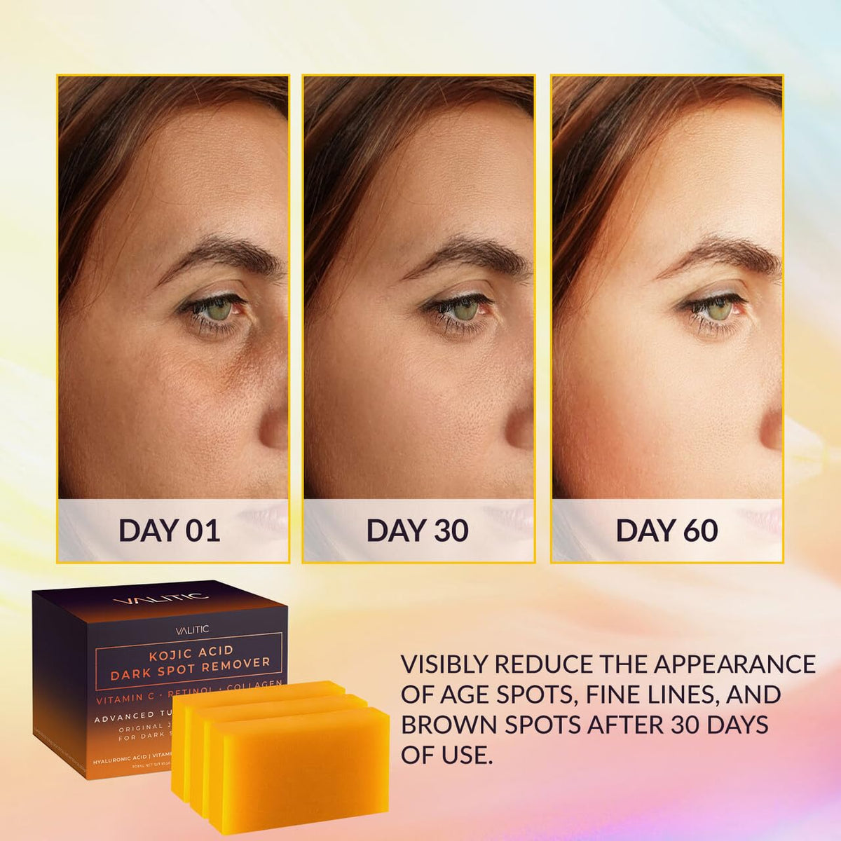 VALITIC Kojic Acid Soap Bars packaging with ingredients