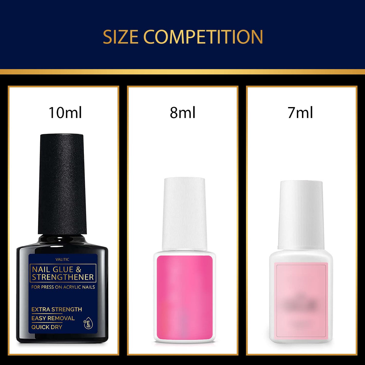 VALITIC Strong Nail Glue applied on acrylic nails