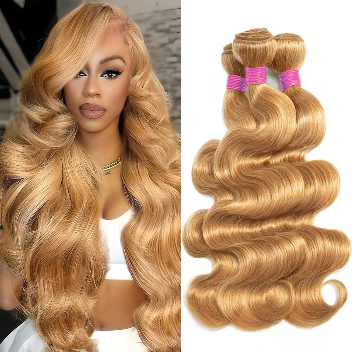 Vallbest Honey Blonde Body Wave Hair Extensions 24 inch bundle
