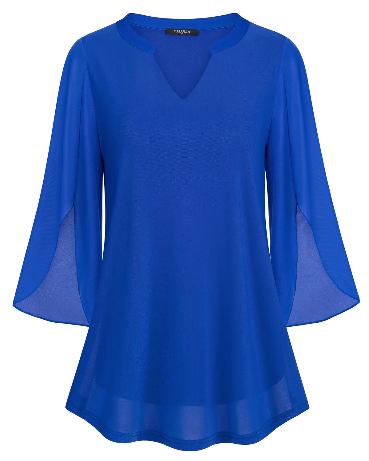 VALOLIA Women's Floral Tunic Blouse front view in blue