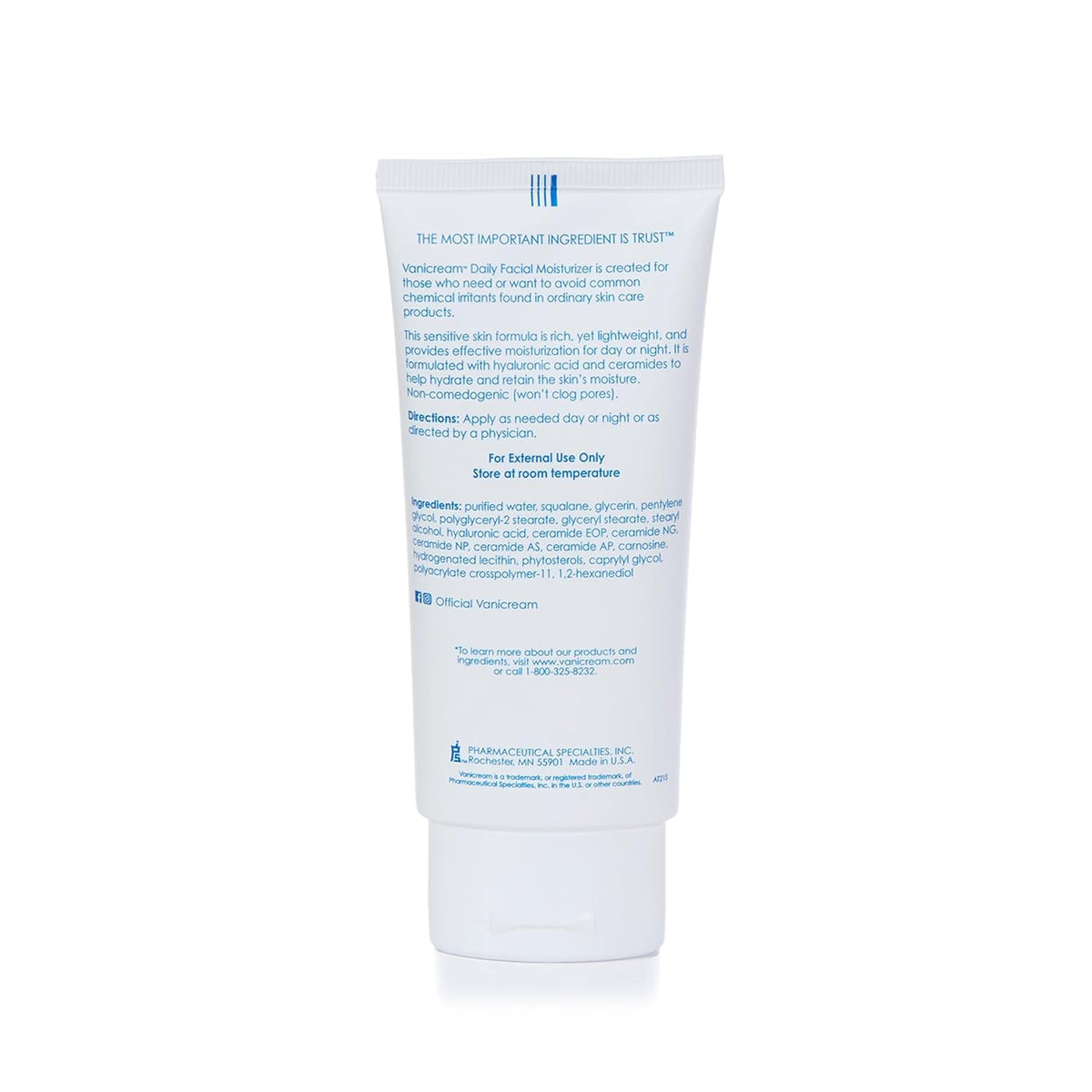 Vanicream Daily Facial Moisturizer packaging side view