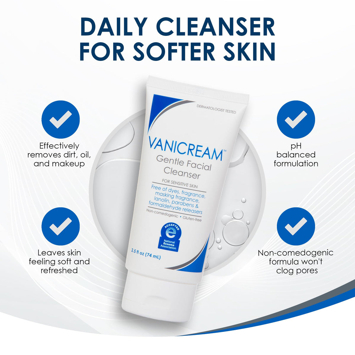 Vanicream Gentle Facial Cleaner 2.5 Fl Oz in a bathroom setting