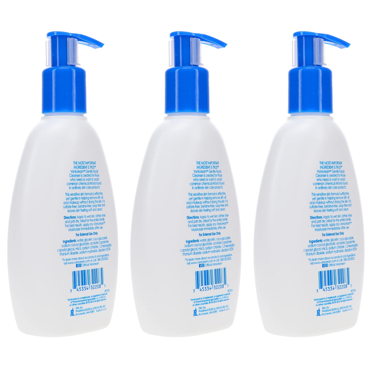 Vanicream Gentle Facial Cleanser side view, unscented