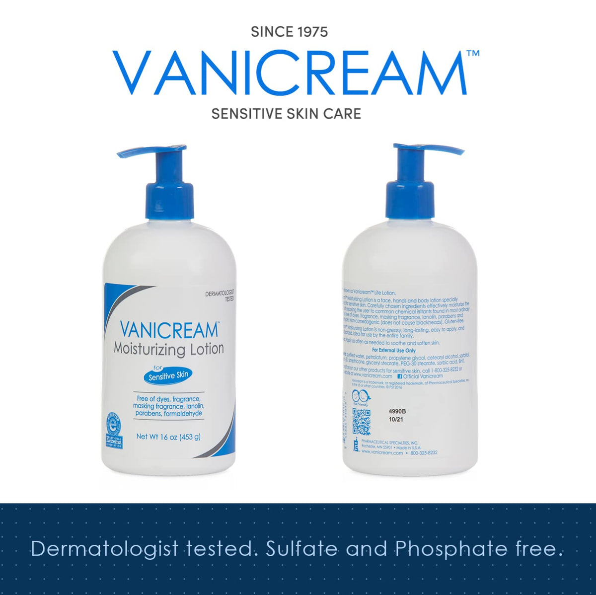 Vanicream Moisturizing Lotion 16 Fl Oz back view showing ingredients